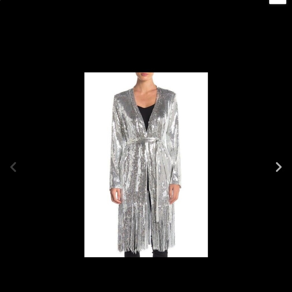 Meghan LA silver sequin fringe kimono cardigan